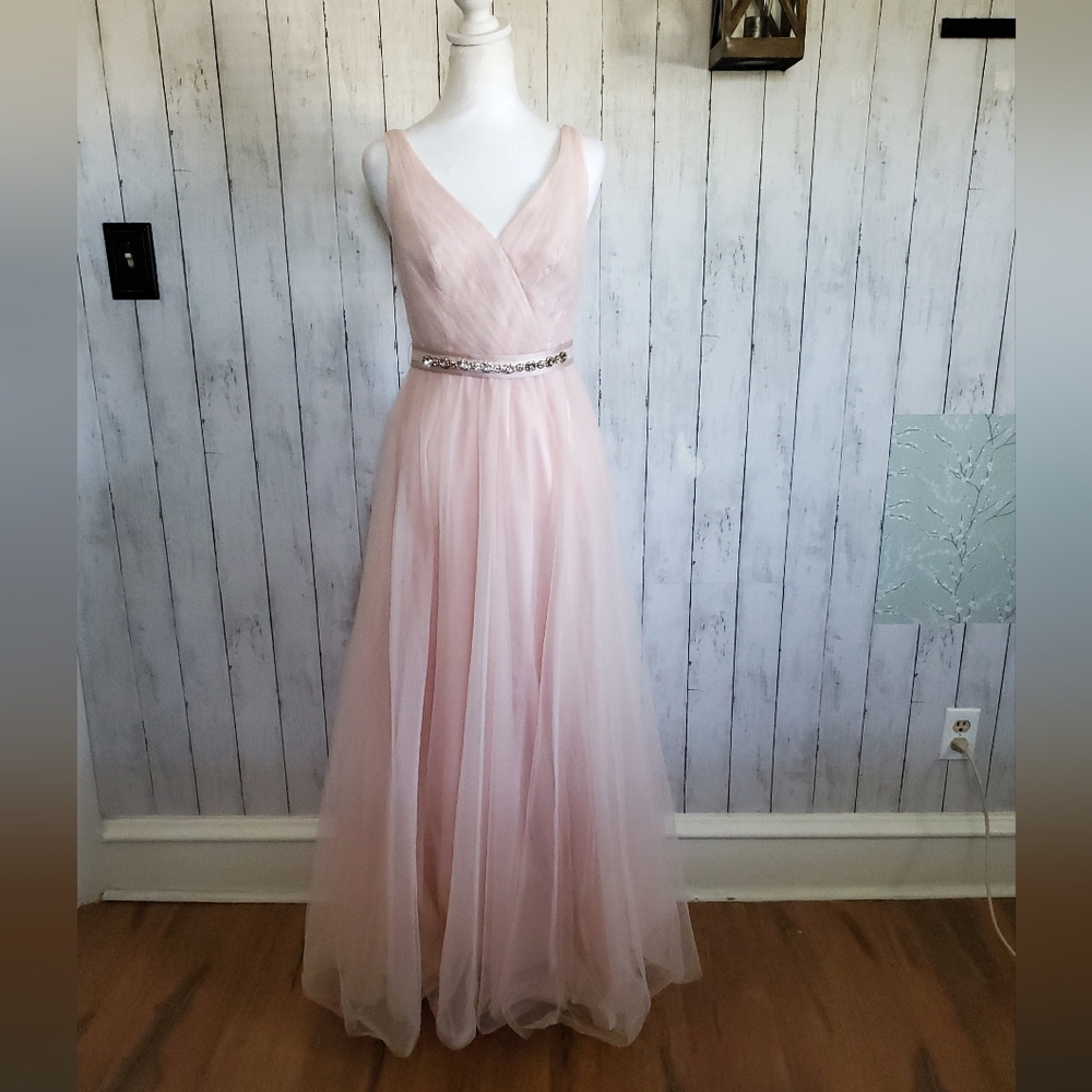 White by Vera Wang Tulle Lace Bridesmaid Prom Formal Gown Blush Pink Size 4 - Picture 3 of 14